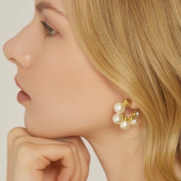 Anthro Gradient Pearl 18K Gold Plated Hoop Earrings - Picture 2 of 2